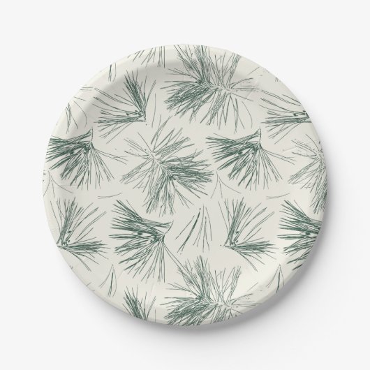 Green Christmas Pine Tree Needles ペーパープレート (正面)