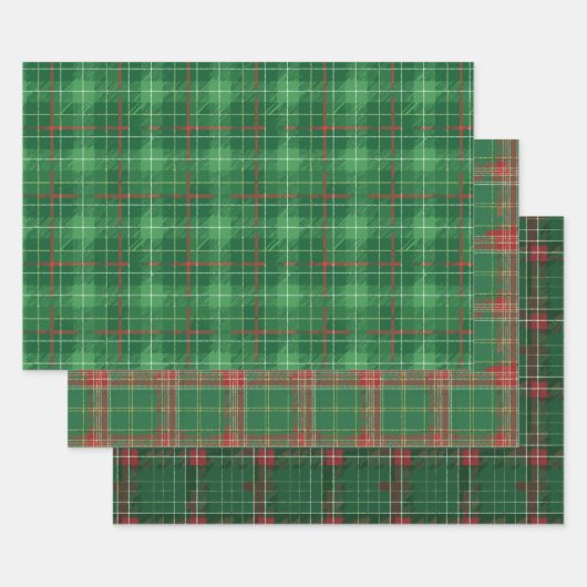 Green Christmas Plaid ラッピングペーパーシート (セット)