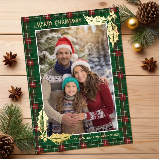 Green Christmas Plaid | Merry Christmas Photocard 箔シーズンカード