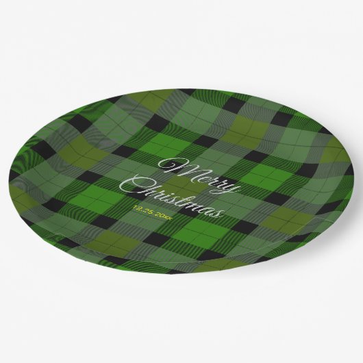 Green Christmas Plaid Pattern ペーパープレート (アングル)