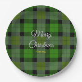 Green Christmas Plaid Pattern ペーパープレート (正面)
