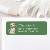 Green Christmas Puppy in a Scarf address label ラベル (インサイチュ)