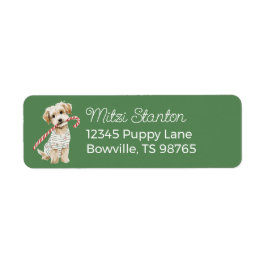 Green Christmas Puppy in a Scarf address label ラベル