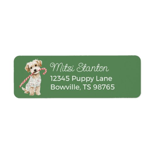 Green Christmas Puppy in a Scarf address label ラベル (正面)