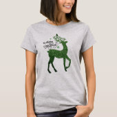 Green Christmas Reindeer with Feliz Navidad Phrase Tシャツ (正面)