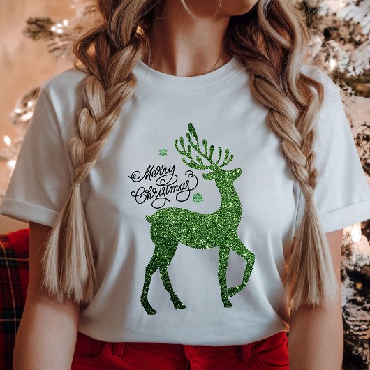 Green Christmas Reindeer with Feliz Navidad Phrase Tシャツ