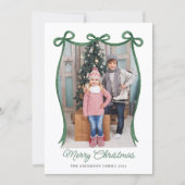 Green Christmas Ribbon Two-Photo シーズンカード (正面)