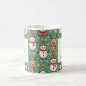 Green Christmas Snowman & Reindeer Monogram Name コーヒーマグカップ (中央)