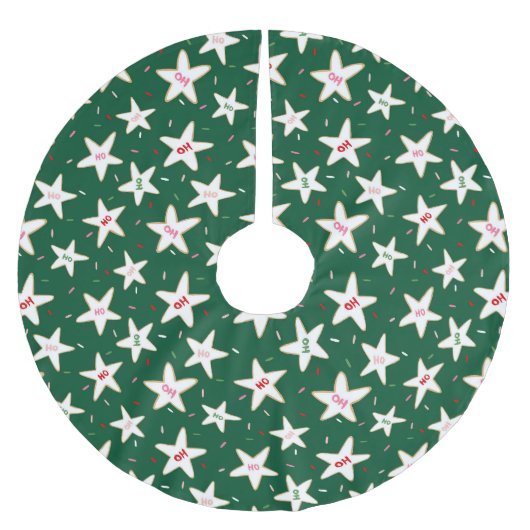 Green Christmas Star Cookie Tree Skirt ブラッシュドポリエステルツリースカート (正面)