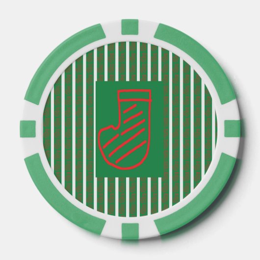 Green Christmas Stocking on Green ポーカーチップ (正面)