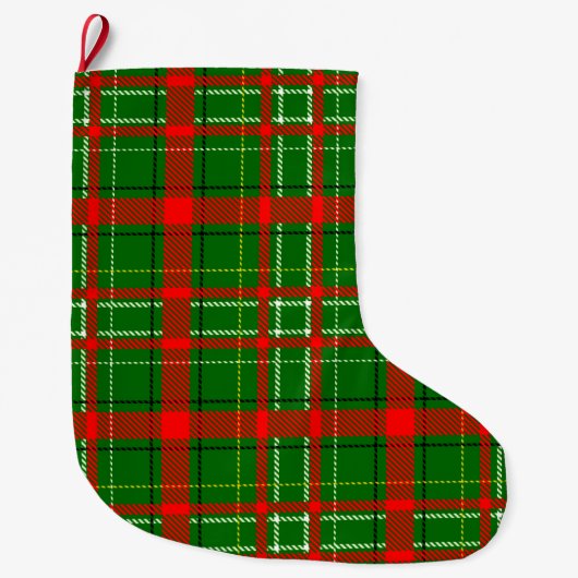 Green Christmas Tartan Plaid Pattern Design ラージクリスマスストッキング (正面)
