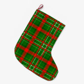 Green Christmas Tartan Plaid Pattern Design ラージクリスマスストッキング (正面 (吊り時))
