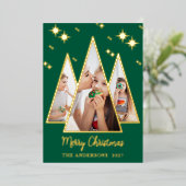 Green Christmas Tree Bold Gold Holiday Photo Card 箔シーズンカード (立ち正面)
