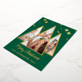 Green Christmas Tree Bold Gold Holiday Photo Card 箔シーズンカード (回転した状態)