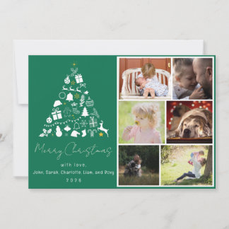 Green Christmas Tree Design Flat Holiday Card シーズンカード