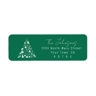 Green Christmas Tree Design Return Address Label ラベル