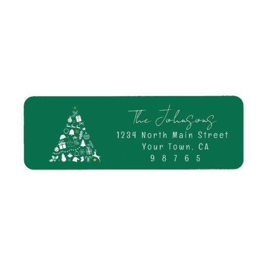 Green Christmas Tree Design Return Address Label ラベル (正面)