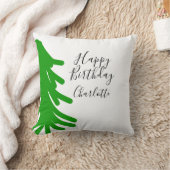 Green Christmas tree happy birthday December winte クッション (ブランケット)