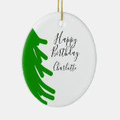 Green Christmas tree happy birthday December winte セラミックオーナメント (右)