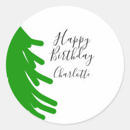 Green Christmas tree happy birthday December winte ラウンドシール