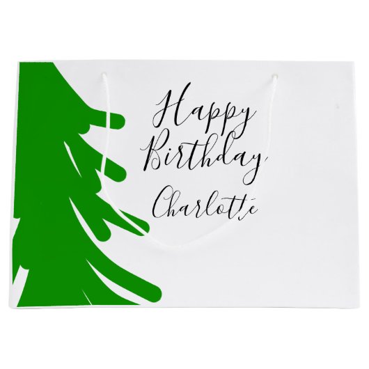 Green Christmas tree happy birthday December winte ラージペーパーバッグ (正面)