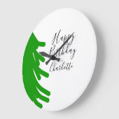 Green Christmas tree happy birthday December winte ラージ壁時計 (傾斜)