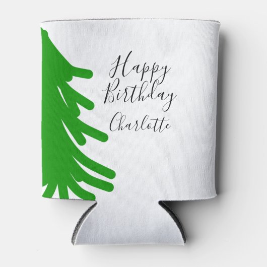 Green Christmas tree happy birthday December winte 缶クーラー (正面)