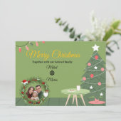 Green Christmas Tree Photo Thank You Card | Holida サンキューカード (スタンド正面)