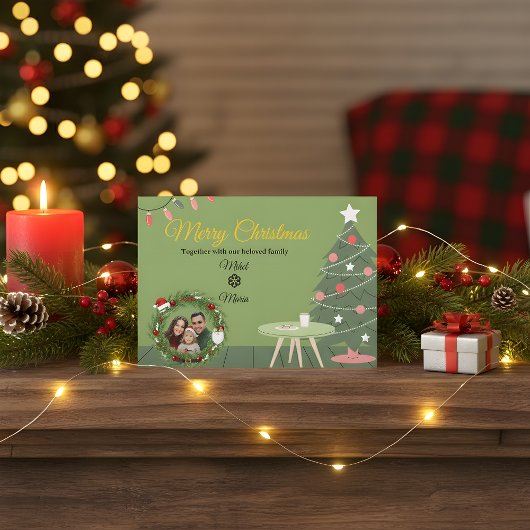 Green Christmas Tree Photo Thank You Card | Holida サンキューカード