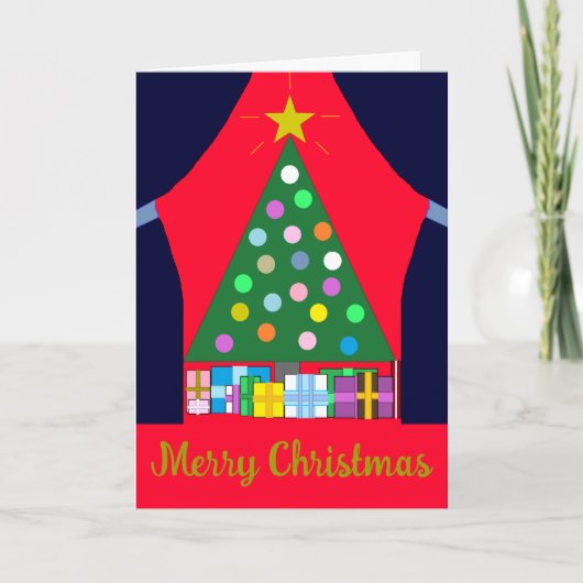 Green Christmas Tree with Blue Drapes: カード (正面)