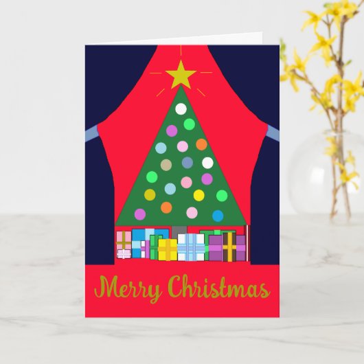 Green Christmas Tree with Blue Drapes: カード (黄色い花)