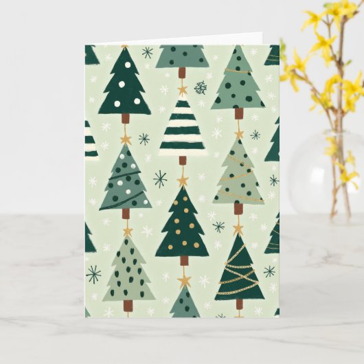 Green Christmas Trees Card カード (黄色い花)
