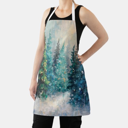 Green Christmas Trees Winter Forest エプロン (インサイチュ)