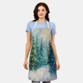 Green Christmas Trees Winter Forest エプロン (着用した状態)