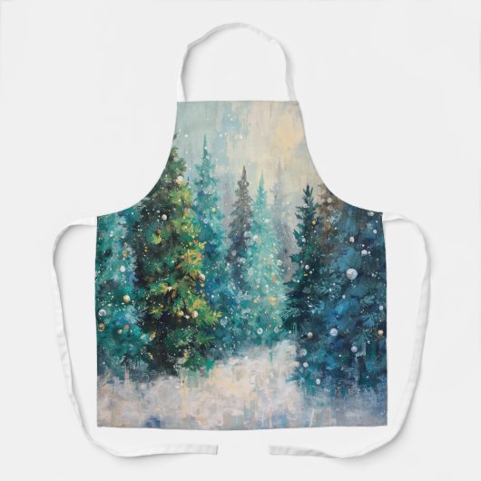 Green Christmas Trees Winter Forest エプロン (正面)