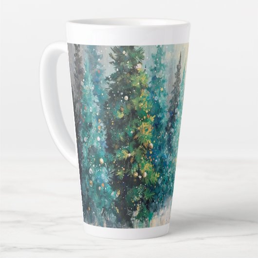 Green Christmas Trees Winter Forest カフェラテマグ (左アングル)