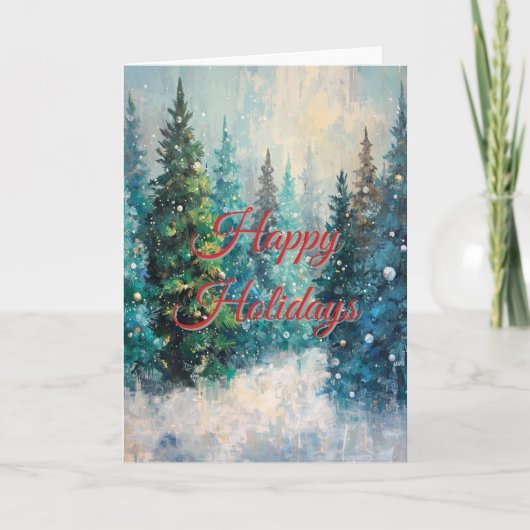 Green Christmas Trees Winter Forest カード (正面)