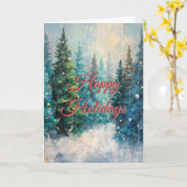 Green Christmas Trees Winter Forest カード (黄色い花)