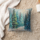 Green Christmas Trees Winter Forest クッション (ブランケット)