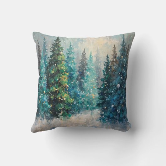 Green Christmas Trees Winter Forest クッション (裏面)