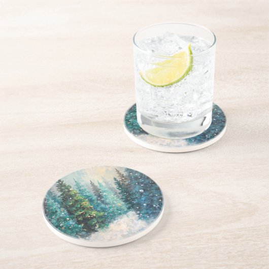 Green Christmas Trees Winter Forest コースター (側面)