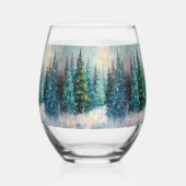 Green Christmas Trees Winter Forest ステムなしワイングラス (裏面)