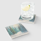 Green Christmas Trees Winter Forest ストーンコースター (横)