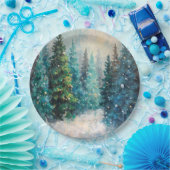 Green Christmas Trees Winter Forest ペーパープレート (パーティー)