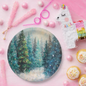 Green Christmas Trees Winter Forest ペーパープレート (パーティー)