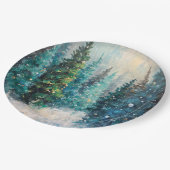 Green Christmas Trees Winter Forest ペーパープレート (アングル)