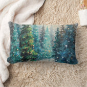 Green Christmas Trees Winter Forest ランバークッション (ブランケット)