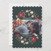 Green Christmas Wreath Floral Holiday Photo Card 招待状 (正面)