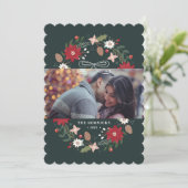 Green Christmas Wreath Floral Holiday Photo Card 招待状 (スタンド正面)