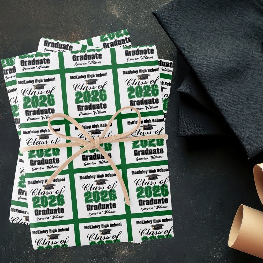 Green Class of 2026 Customized Graduation ラッピングペーパーシート